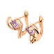 Золоті сережки з фіолетовими аметистами квадрат з англійським замком 12507am, Фіолетовий