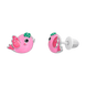 Сережки-пуссеты Птичка с розовой и зеленой эмалью 2195823006110501, Розовый, UmaUmi Fly