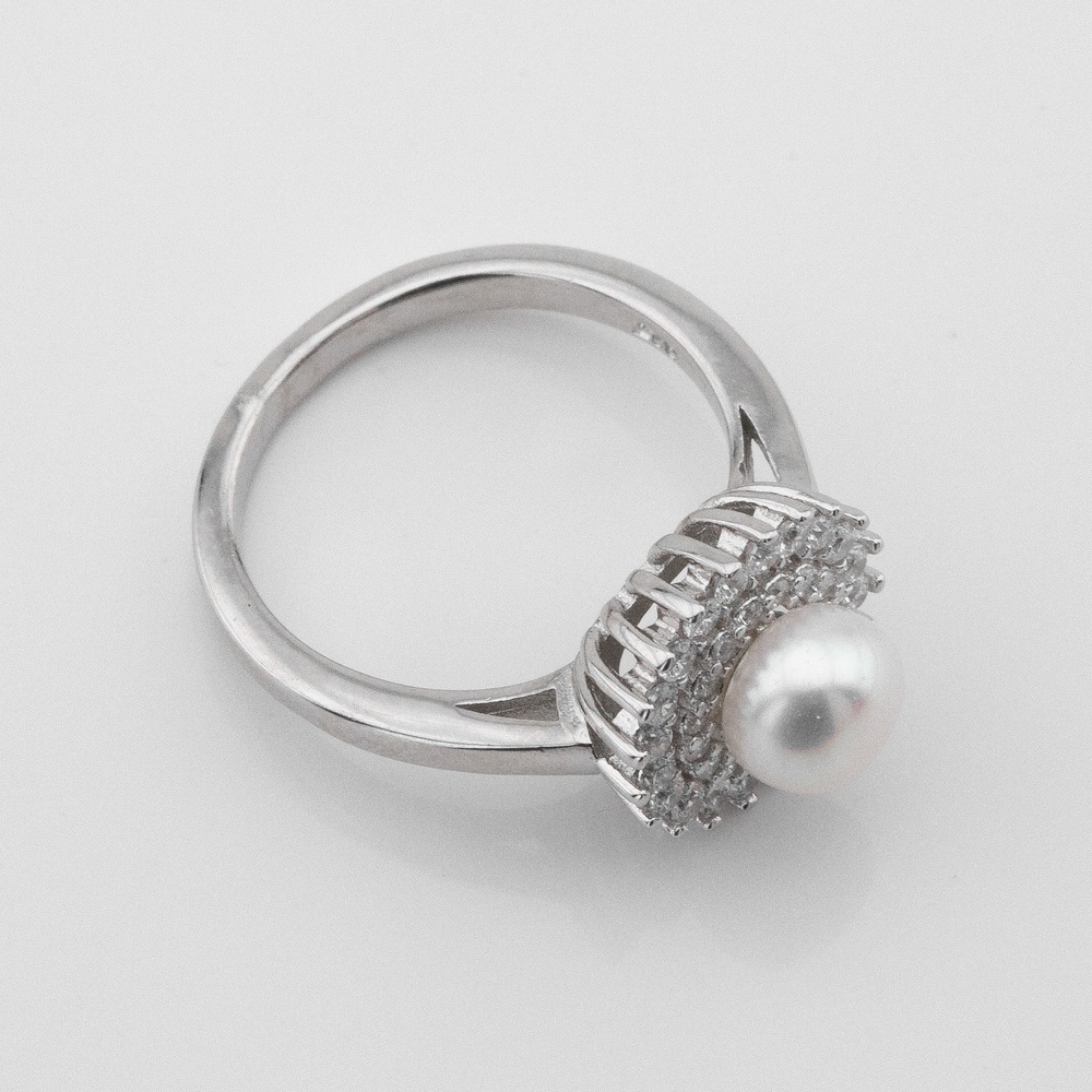 Серебряное кольцо с им. жемчуга и фианитами K11986, 16 размер