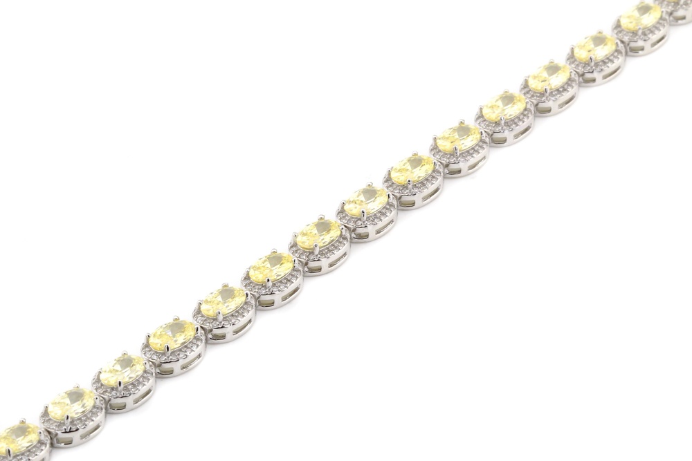 Срібний браслет з жовтими фіанітами овальної форми СВ15101, Білий