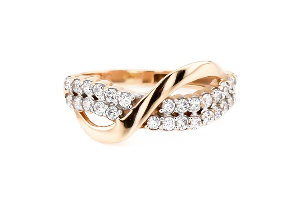 Золотое кольцо с фианитами волной из красного золота КК11324-1, 16 размер, 16, Белый