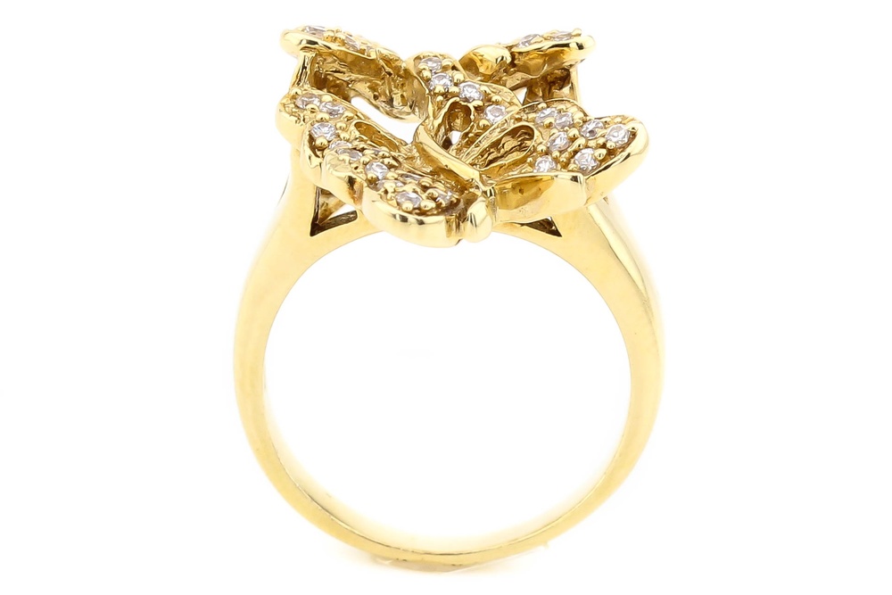 Кольцо из желтого золота Бабочки с фианитами КК11399, 17 размер, 17, Белый