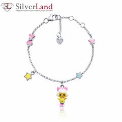 Детский серебряный браслет на цепи Пинки с девочкой с цветной эмалью (16) Арт. 5649uub