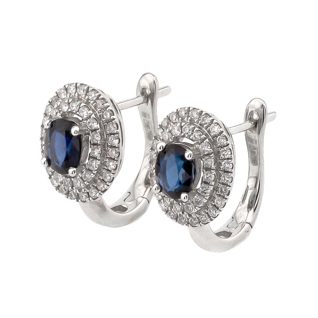 Золоті сережки білі овальні з сапфірами та діамантами КР21336, Синій