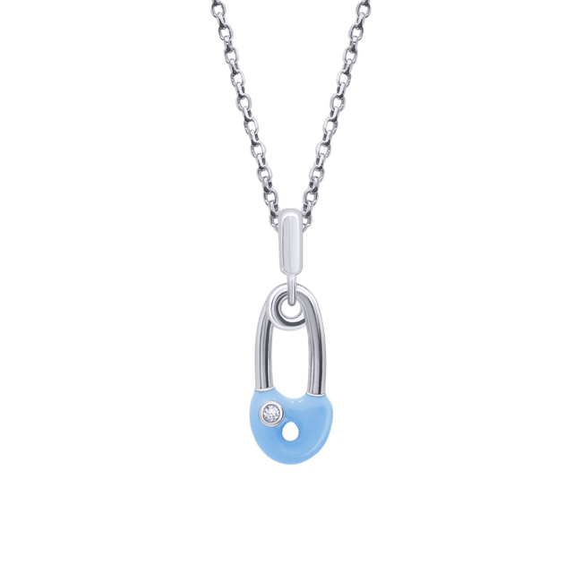 Срібний кулон у вигляді шпильки з блакитною емаллю та Swarovski Zirconia Арт. 5584uukc-1