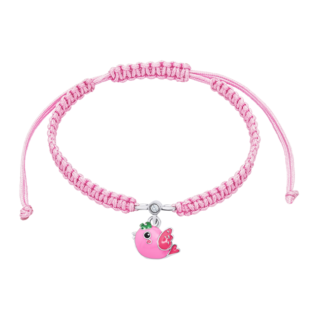 Детский браслет плетеный Птичка с розовой и зеленой эмалью розовый 4195823026110411, Розовый, Розовый, UmaUmi Fly
