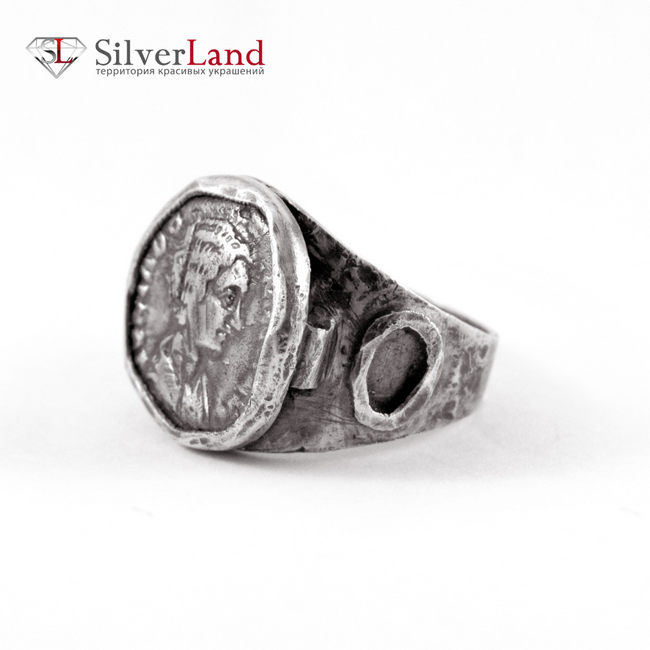 Серебряное кольцо перстень с чернением "EJ Domna" в виде римской императрицы Септимия Севера Арт. 1076/EJ размер 17