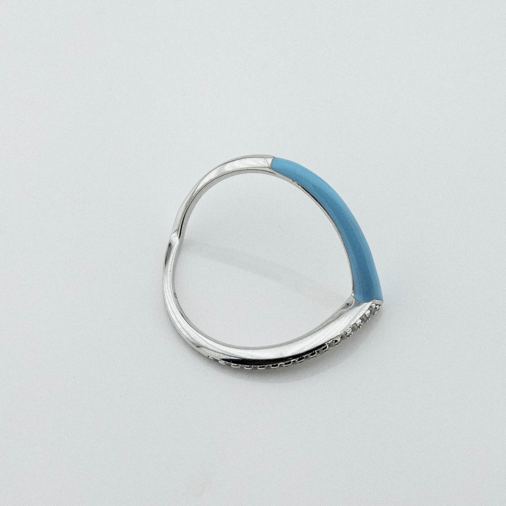 Серебряное кольцо Дорожка с голубой эмалью и фианитами 3102004, 16 размер