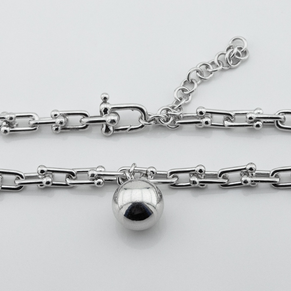 Серебряное цепочное колье Скобы с шариком без вставок ko14636, 45 размер