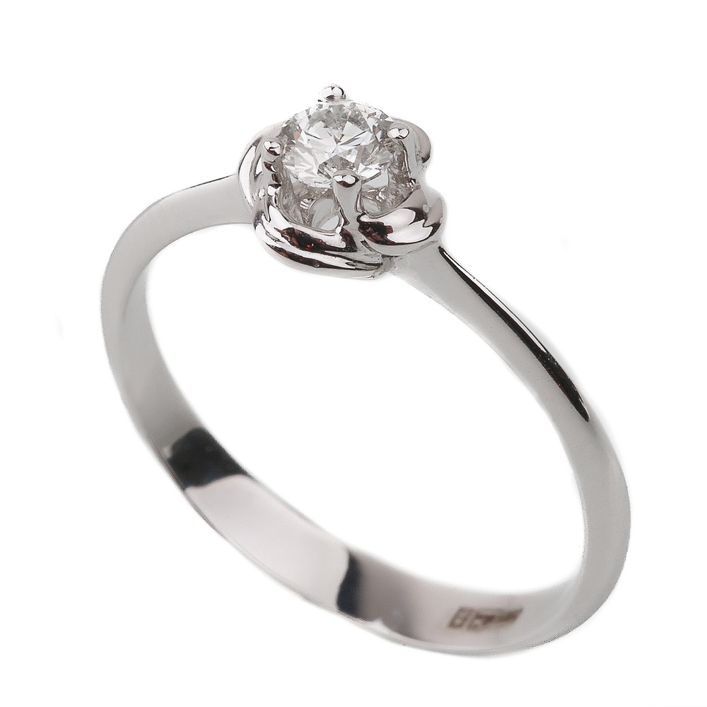 Кольцо из белого золота Роза с одним бриллиантом RO08557, 17 размер