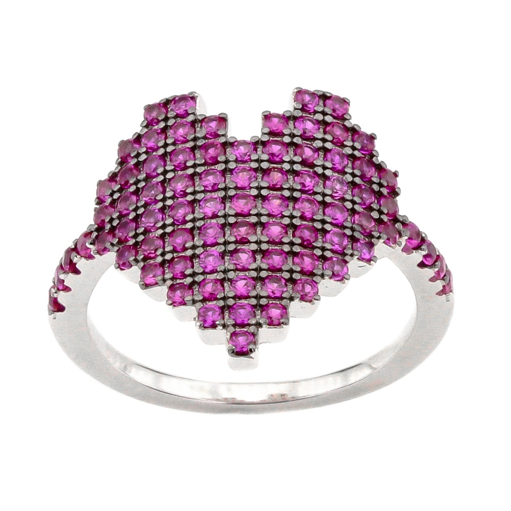 Срібний перстень тонкий з фіанітами "Сердечко рожеве" K11616, 16,5 розмір