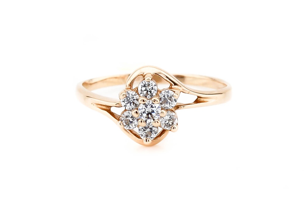 Золотое кольцо красное "Цветок" с фианитами КК11327-2, 16,5 размер, 16-5, Белый