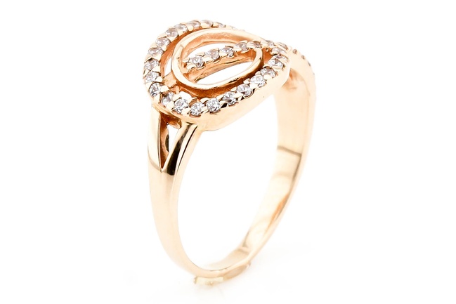 Золотое кольцо классическое завитком с фианитами 11764, 17 размер