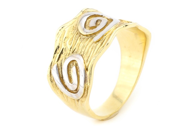 Широкое кольцо из желтого золота 585 структурное волнистое КК11401, 17 размер, 17