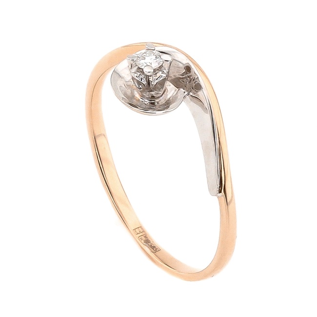 Выступающее Золотое кольцо с бриллиантом (0.04 карат) YZ32562