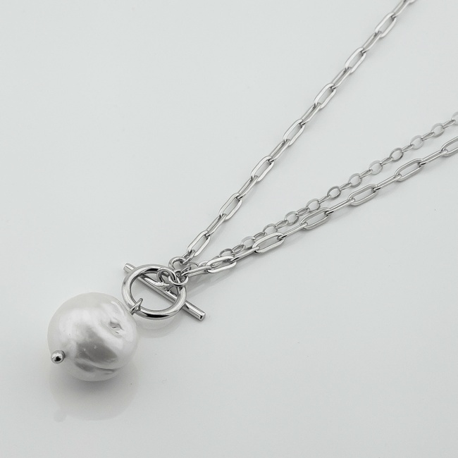 Срібне кольє з перлами Шар 3400816, 40 розмір