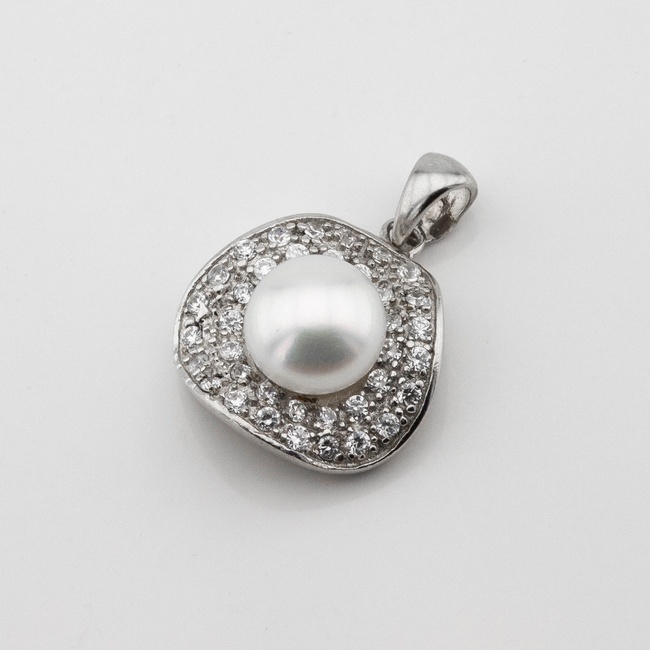 Срібна підвіска з перлами та фіанітами p13864