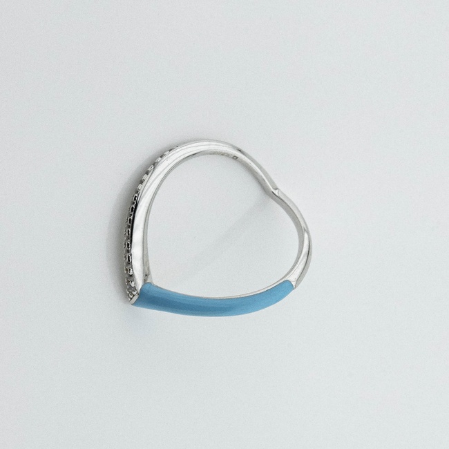 Серебряное кольцо Дорожка с голубой эмалью и фианитами 3102004, 16 размер