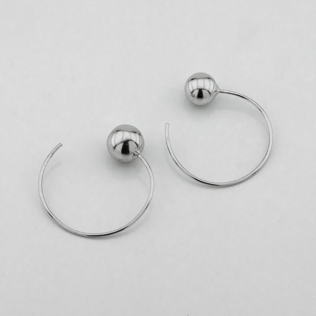 Срібні сережки-кільця протяжки Кулька без вставок c121587