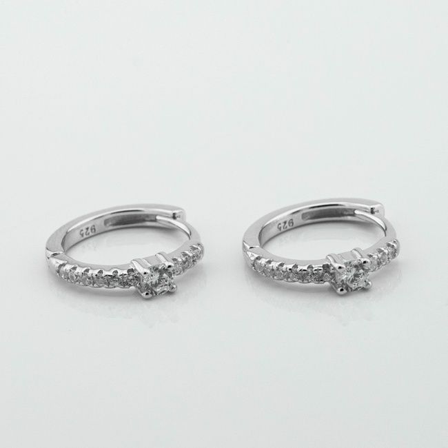 Серебряные серьги-кольца с фианитами 3202750, Белый, 15