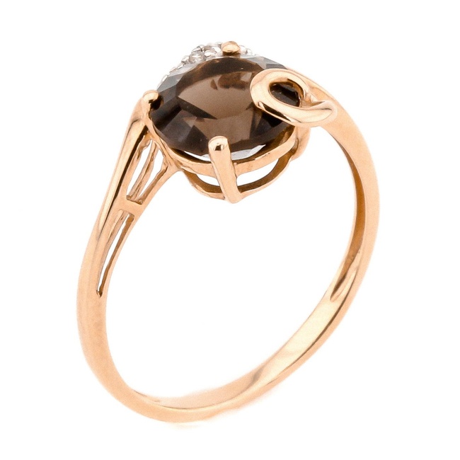 Золотое кольцо с дымчатым кварцем круг 25555, 17,5 размер