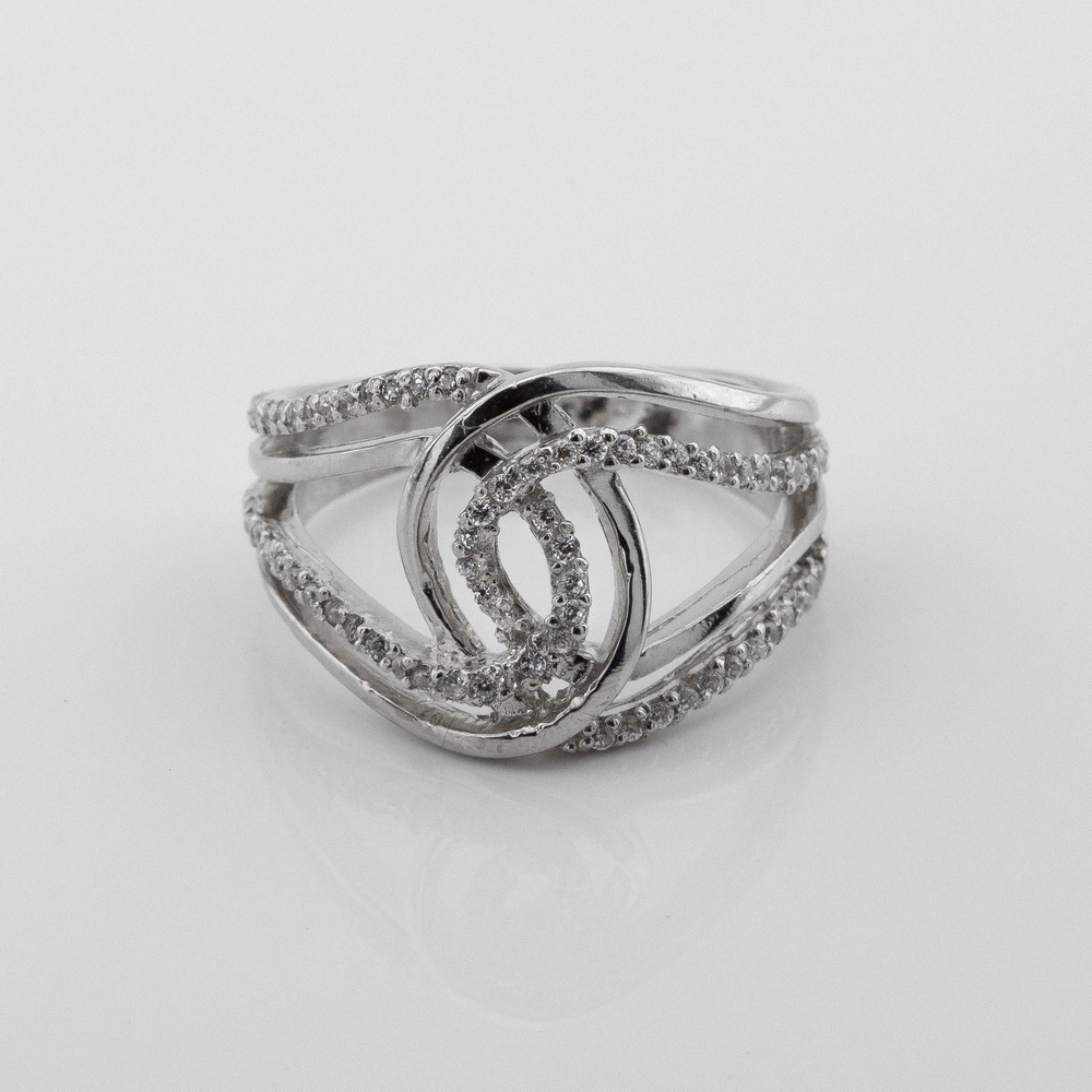 Серебряное кольцо Переплетение с белыми фианитами 11737-4, 16 размер