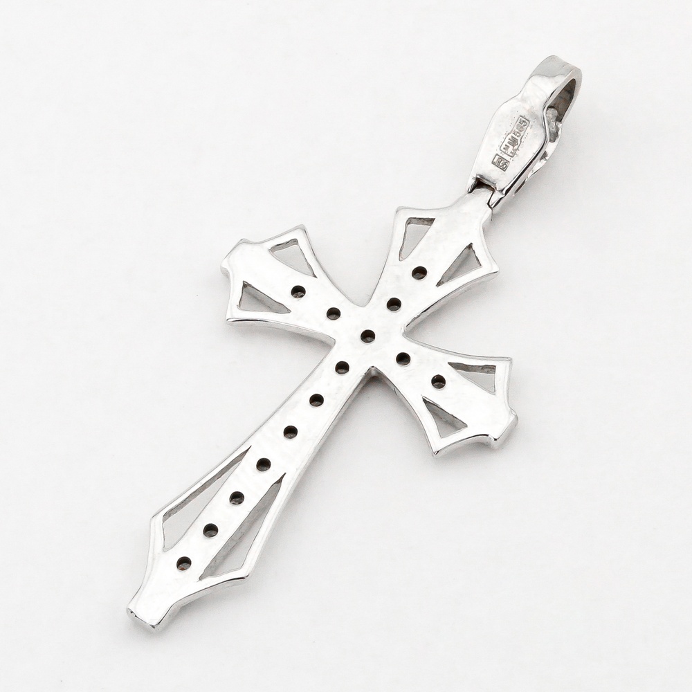 Крестик из белого золота фигурный с бриллиантами РО00602, Белый