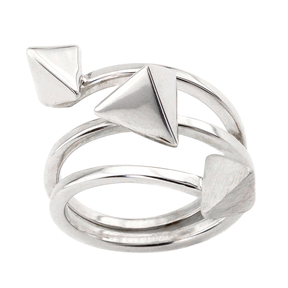 Серебряное кольцо абстрактное "Геометрия" спираль с пирамидами K11742, 16,5 размер, 16-5