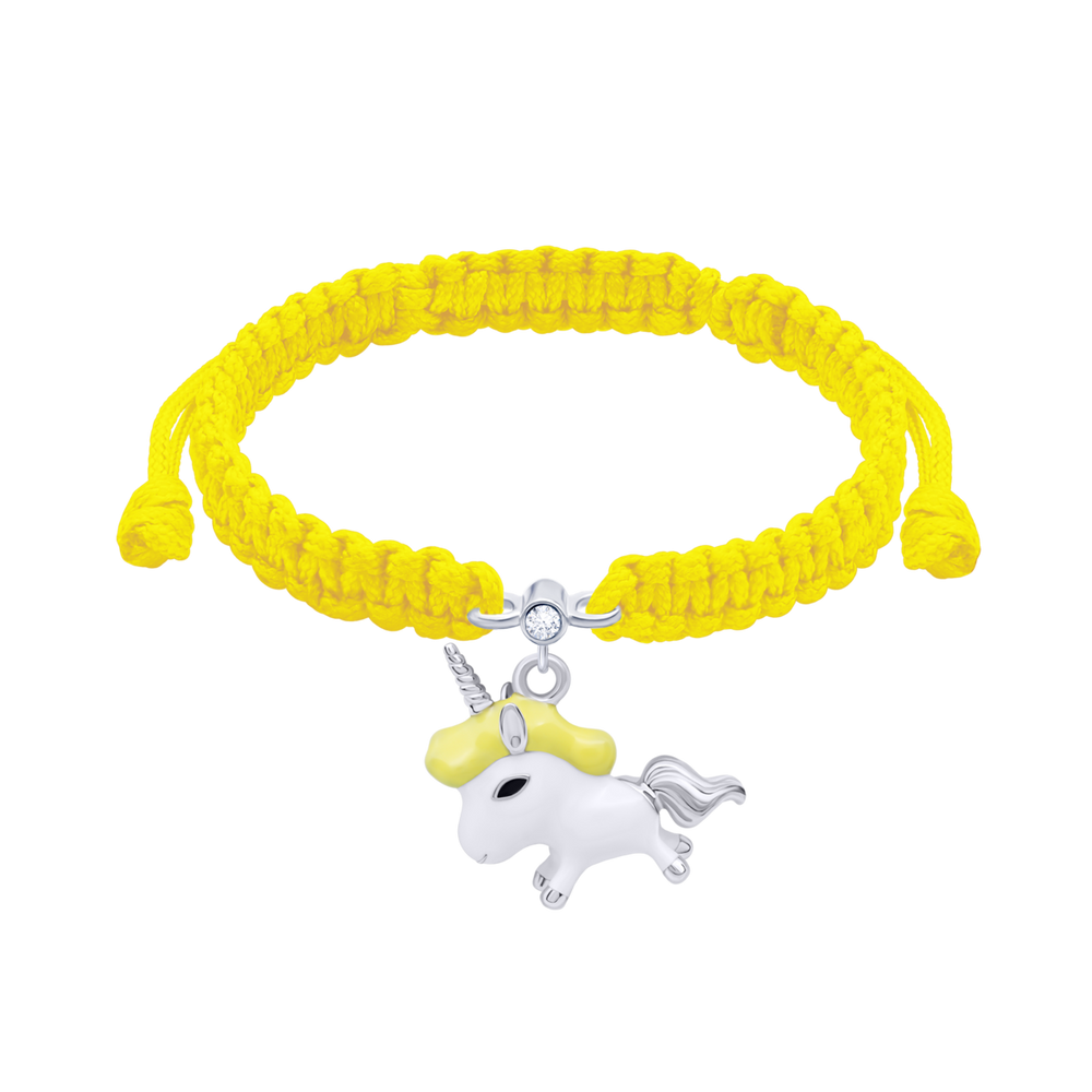 Браслет плетений на жовтій нитки зі сріблом Єдиноріг Жовтий з емаллю та Сваровські Арт. 5424uub3