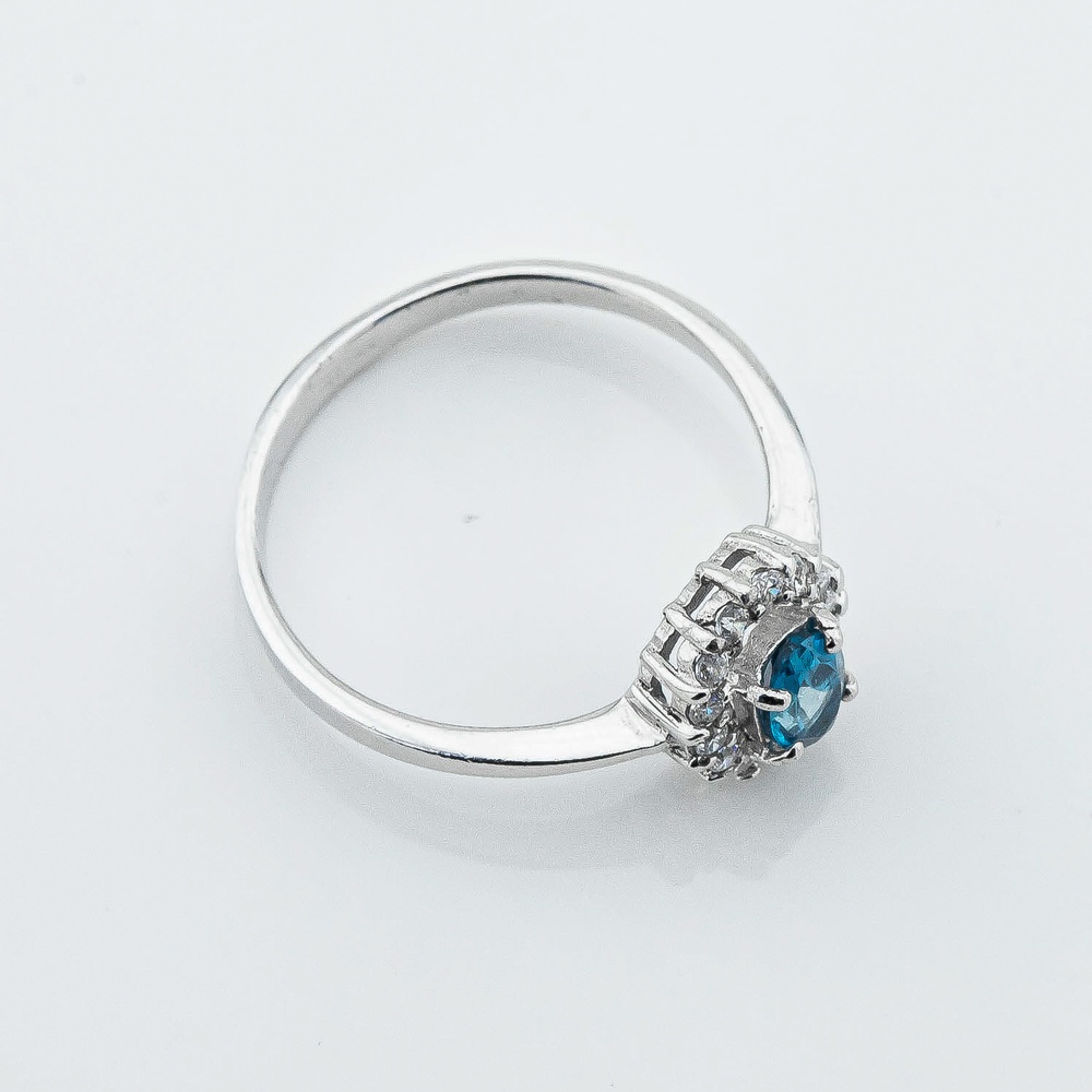 Серебряное кольцо с лондон топазом и фианитами k111892, 18 размер