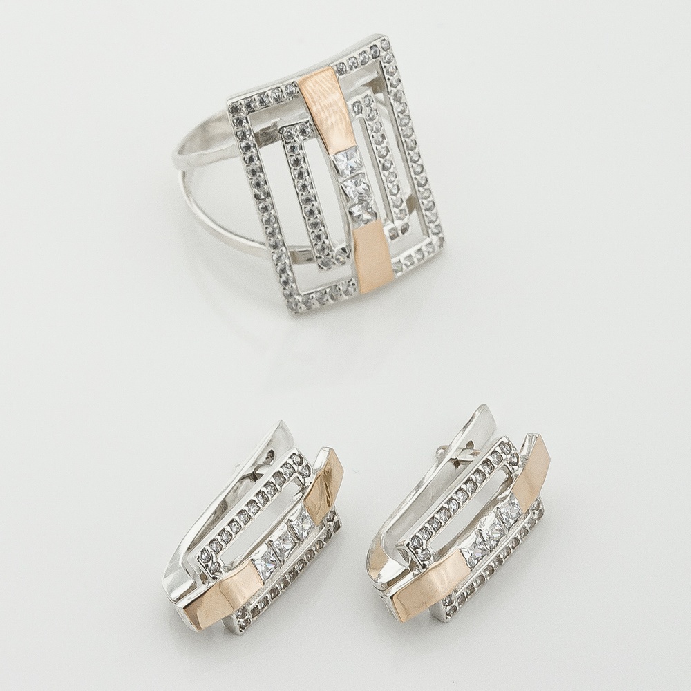 Срібні сережки з фіанітами із золотими накладками с496ф