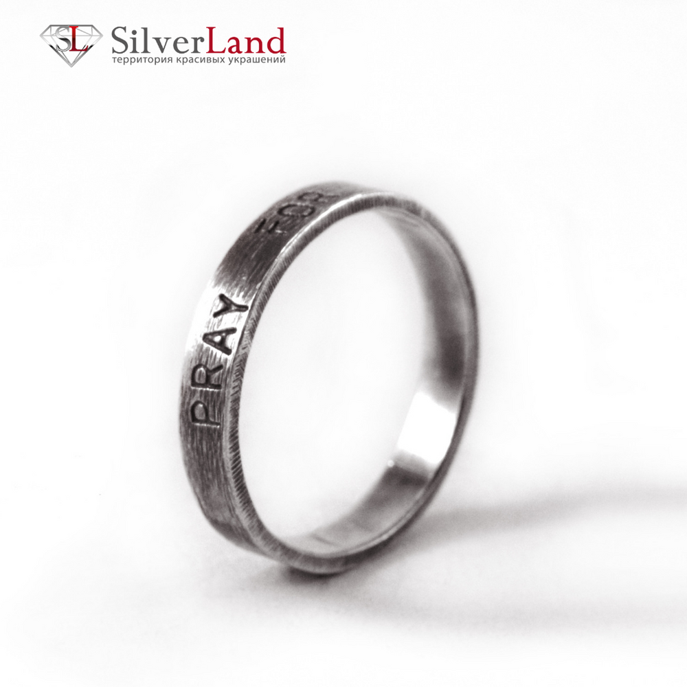Тонкое кольцо "EJ Think" с гравировкой английских слов черненое серебро 925 Арт. 1037EJ размер 15