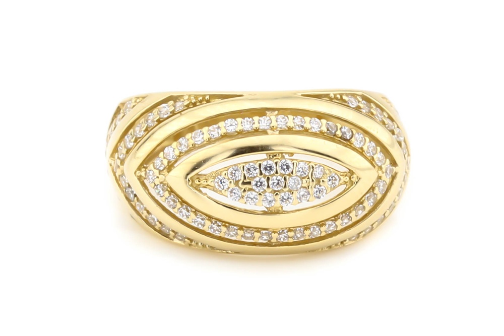Женское кольцо из желтого золота 585 с белыми фианитами КК11402, 17,5 размер, 17-5, Белый