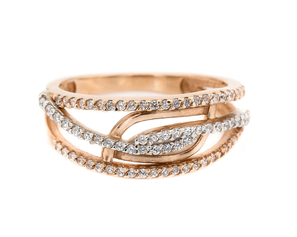 Золотое кольцо с дорожками белыми фианитами 11440, 17,5 размер