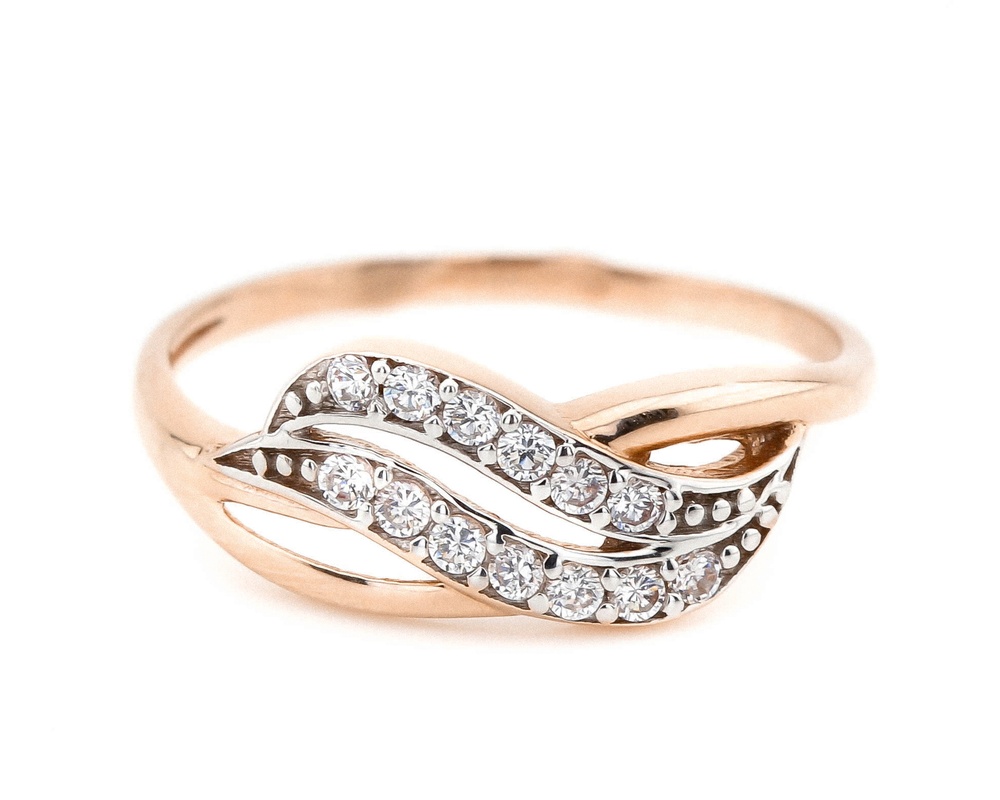Золотое тонкое классическое кольцо с белыми фианитами КК11114, 17,5 размер, 17-5, Белый