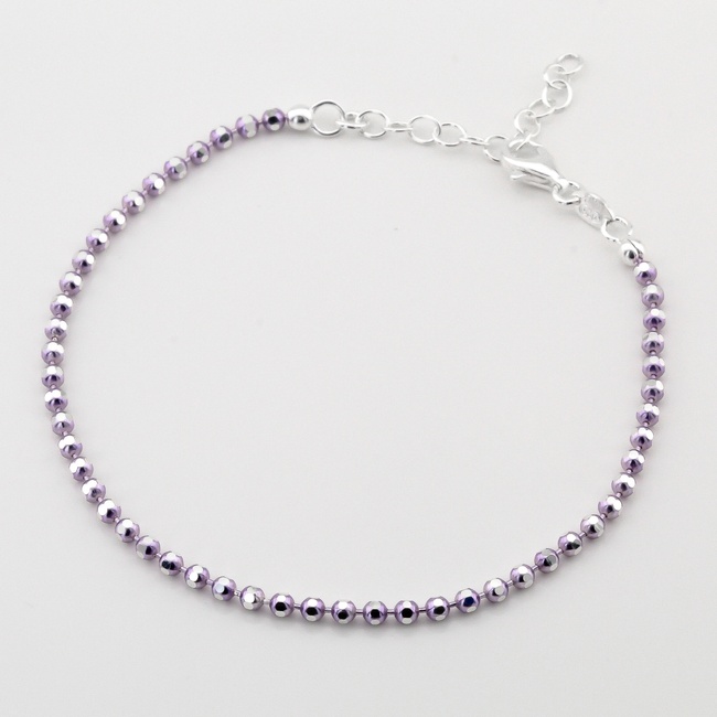 Серебряный браслет шариковый Фиолетовый B15595, 16 размер