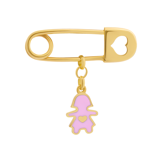 Булавка из желтого золота Девочка с розовой эмалью 6105692003110501, Розовый, UmaUmi Classic