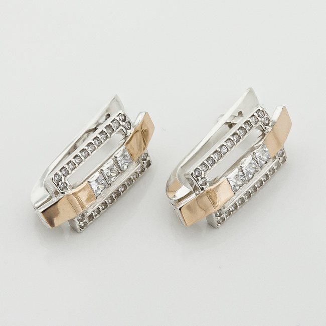 Срібні сережки з фіанітами із золотими накладками с496ф