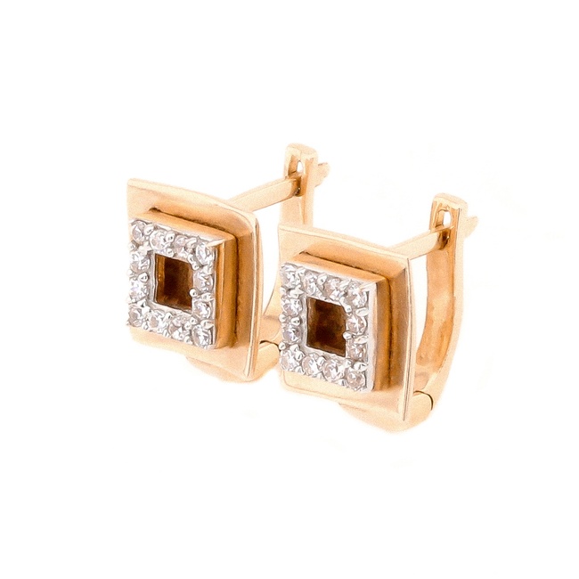 Класичні золоті сережки Квадрати з фіанітами C12457, Білий