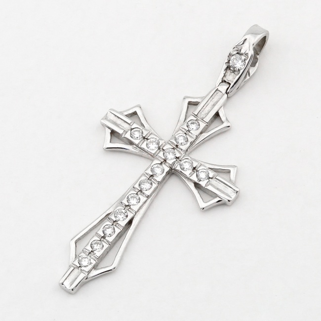 Хрестик з білого золота фігурний з діамантами РО00602, Білий, 4195596006050507