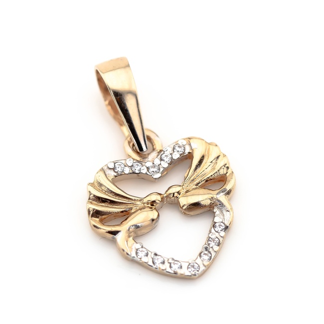 Золота підвіска у формі фігурного серця з фіанітами 131104, Білий