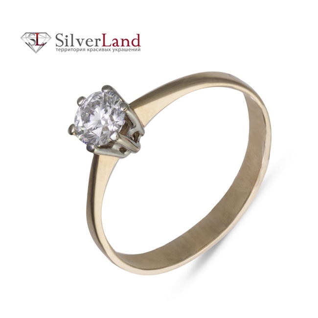Помолвочное кольцо с одним бриллиантом из комбинированного золота 585 Арт. 110459, Белый