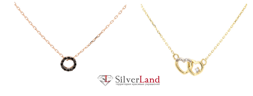 картинка золотые кулоны с бриллиантами с цепочкой колье в каталоге сильверленд