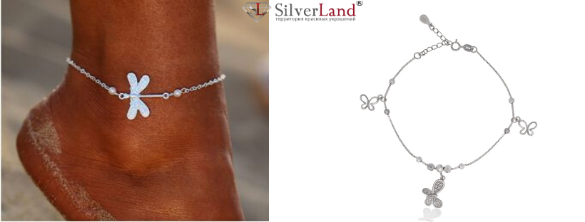 картинка серебряные ножные браслеты женские на теле в Сильверленд