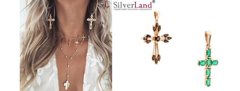 світлини жіночі хрестики підвіси із золота з камінням стилізовані в каталозі Сільверленд