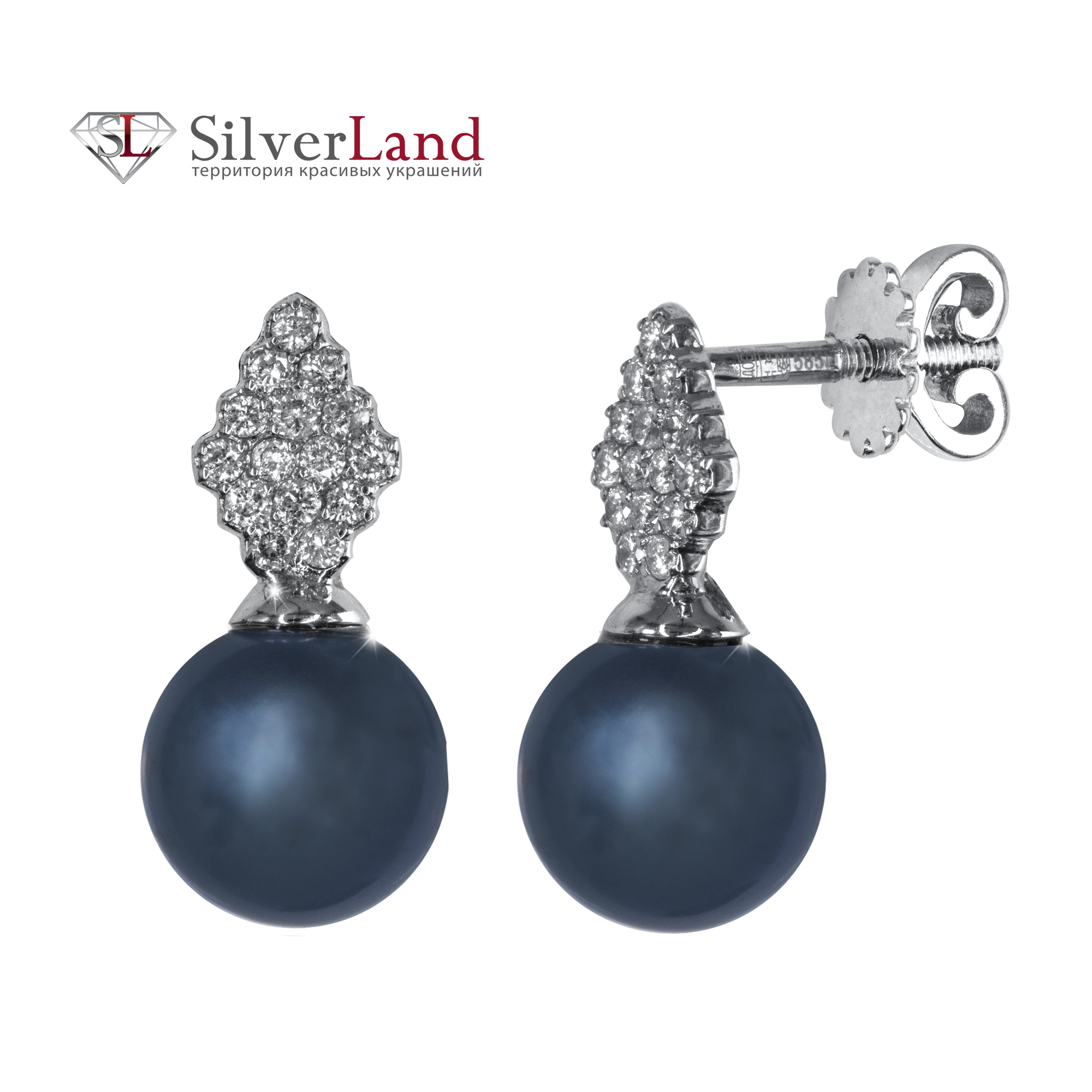 фото сережки із золота з синіми перлами та діамантами в сільверленд ком юа