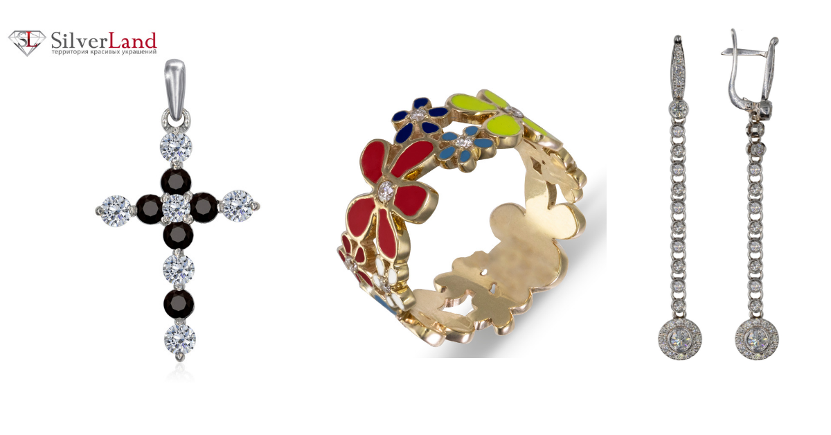 Изображение ювелирные изделия из золота с бриллиантами и драгоценными камнями в ювелирном магазине Сильверленд