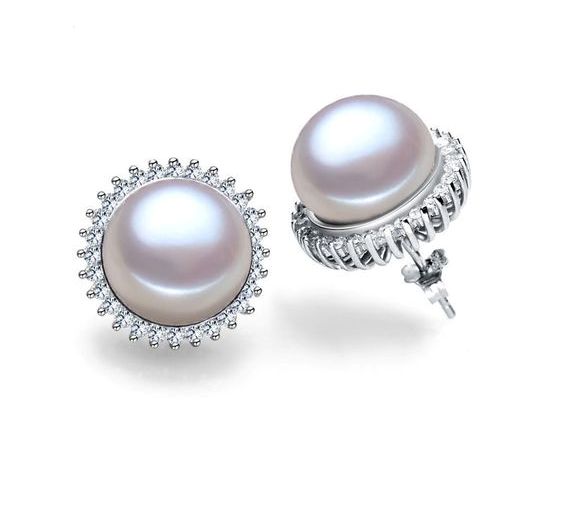 світлина сережки срібні пусети з перлами і фіанітами